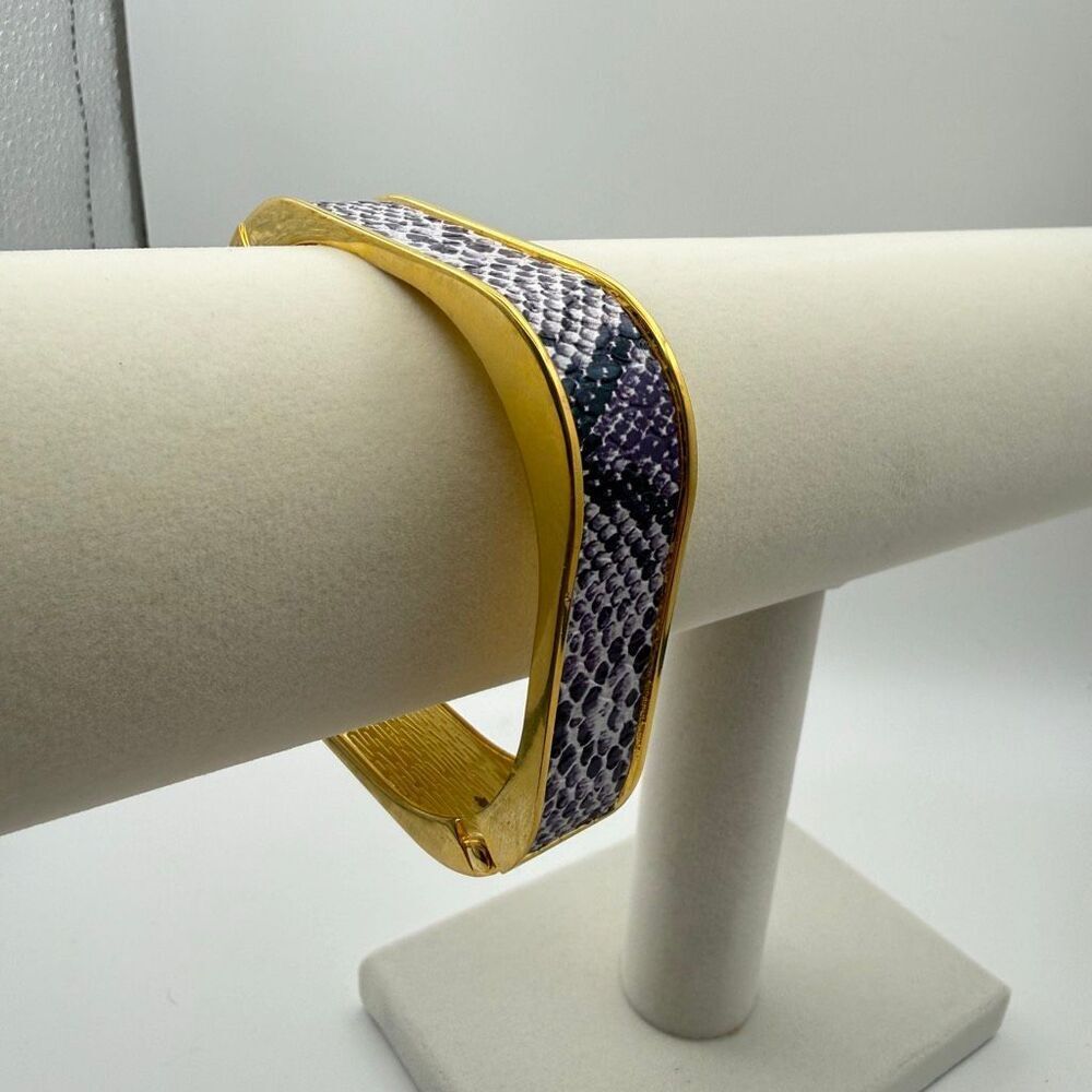 Kenneth Jay Lane Square Gold tone Simulated Snake Skin Bangle Bracelet New